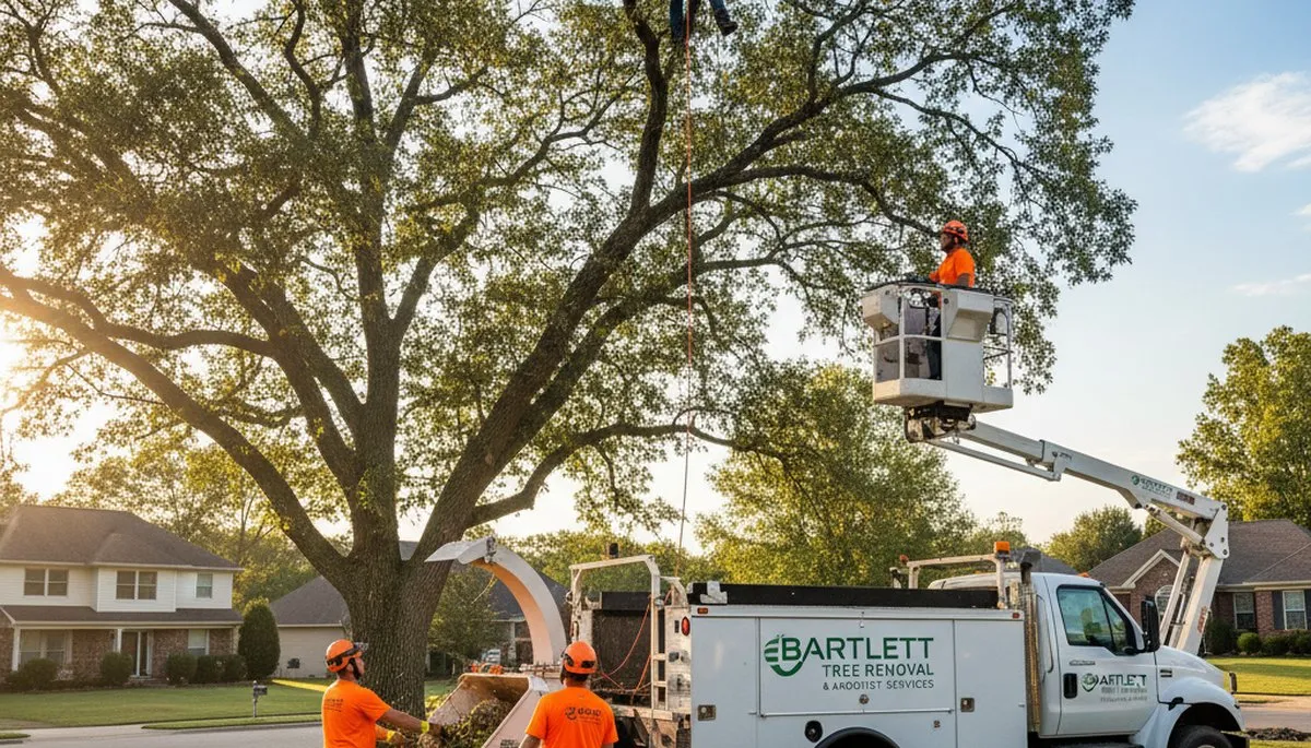 Professional tree removal service in Memphis TN safely clearing large oak tree
