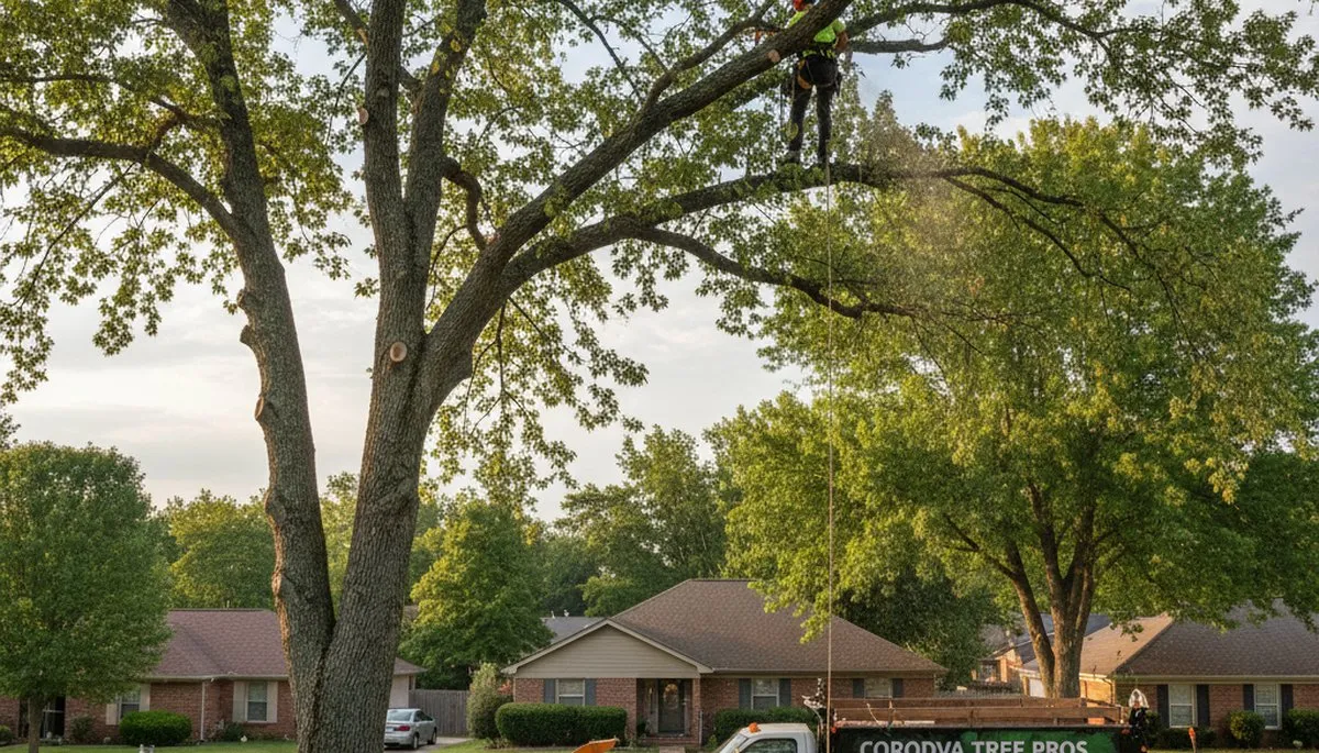 Professional tree removal service in Memphis TN safely cutting and clearing large oak tree