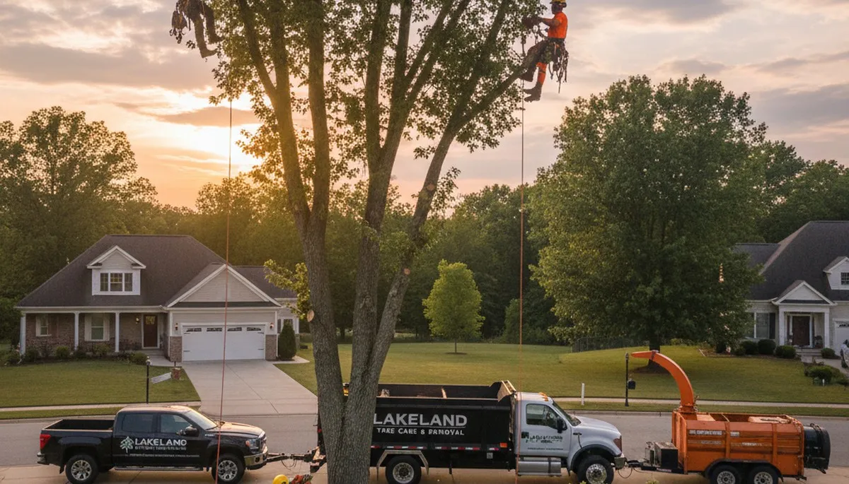 Professional tree removal service in Memphis TN safely cutting down large oak tree