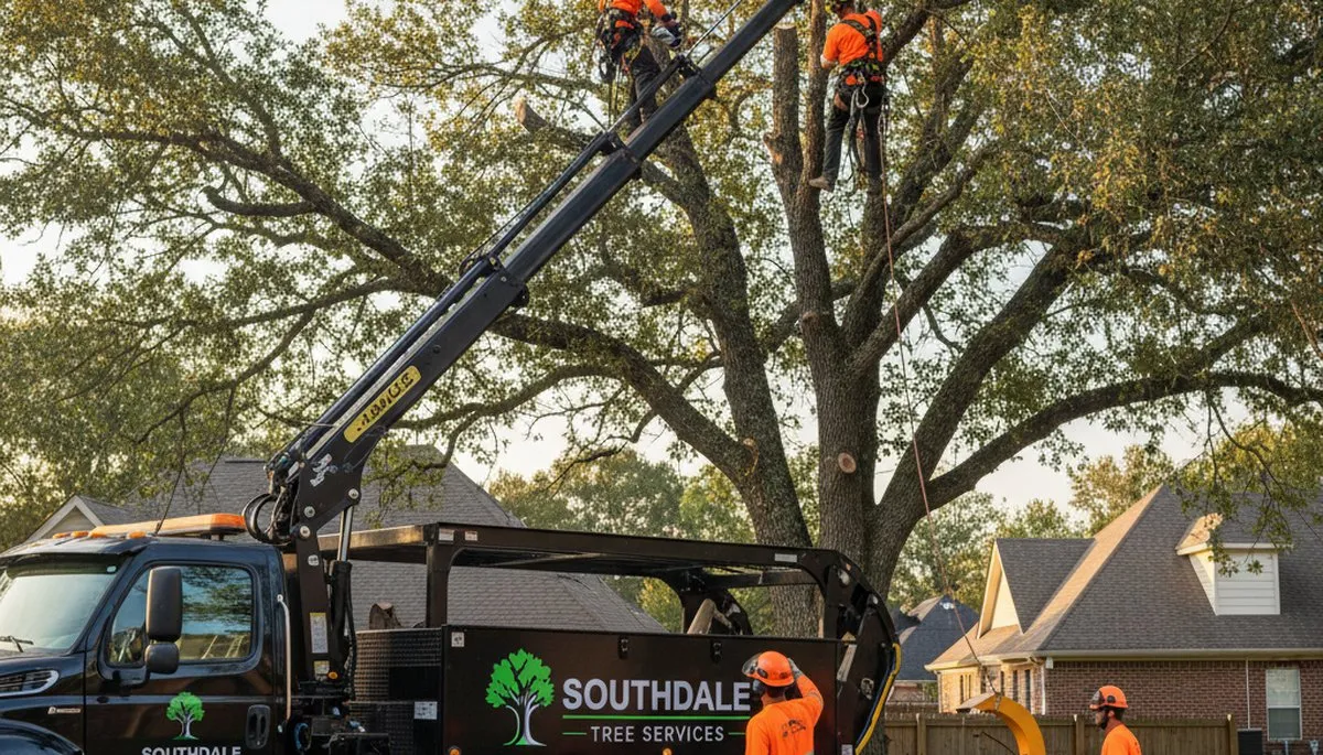Professional tree removal service in Memphis TN clearing large oak safely